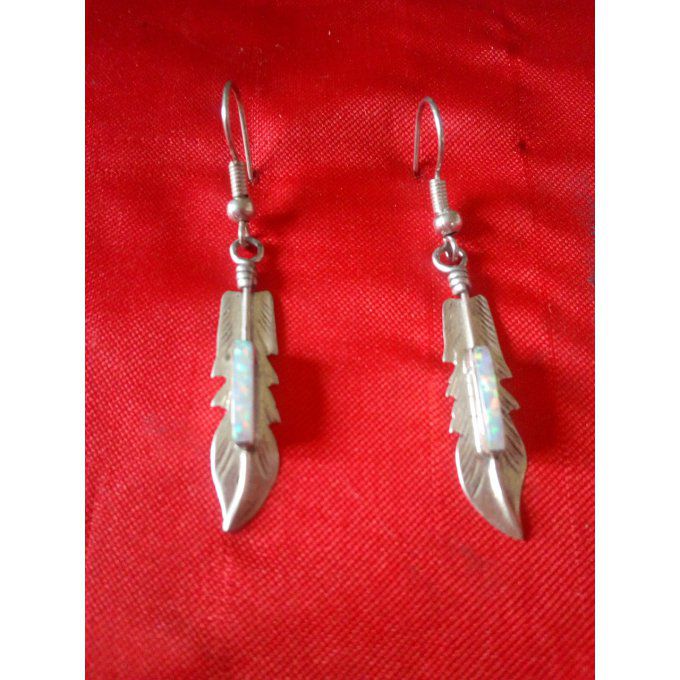 Boucle d'oreilles plumes opale