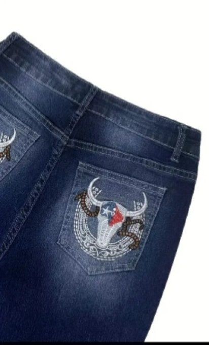 Jeans poches brodés "Crâne  Texas " (2)