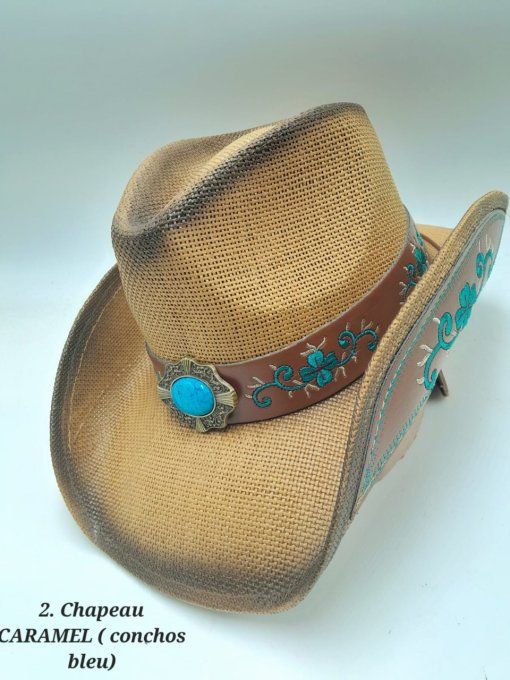 Hat " CARAMEL " with turquoise stones