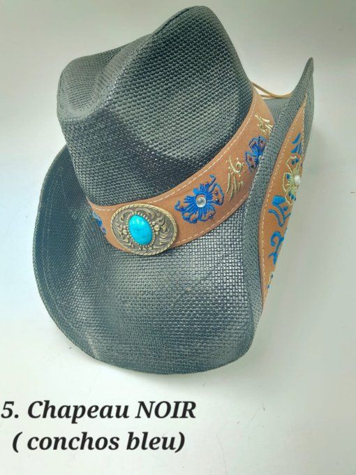 Hat " NOIR " with turquoise stones