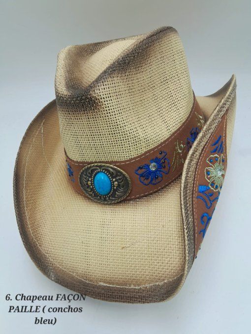 Hat " FACON PAILLE "  with turquoise stones