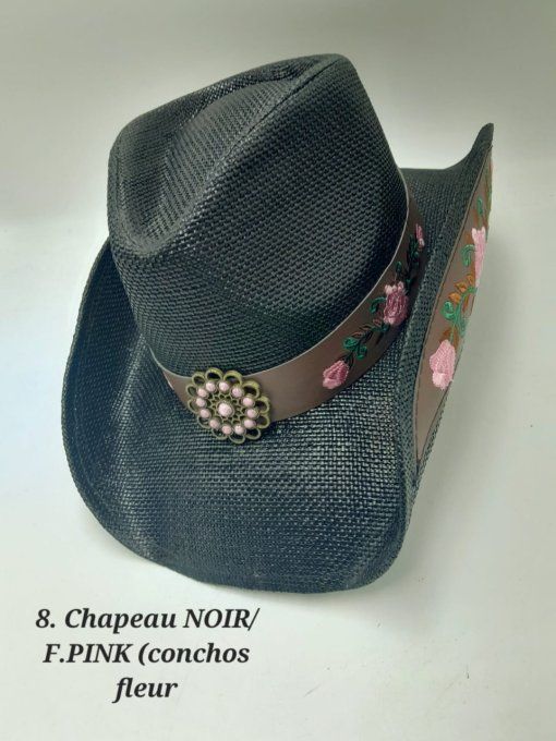 Hat " NOIR/F.PINK " with turquoise stones