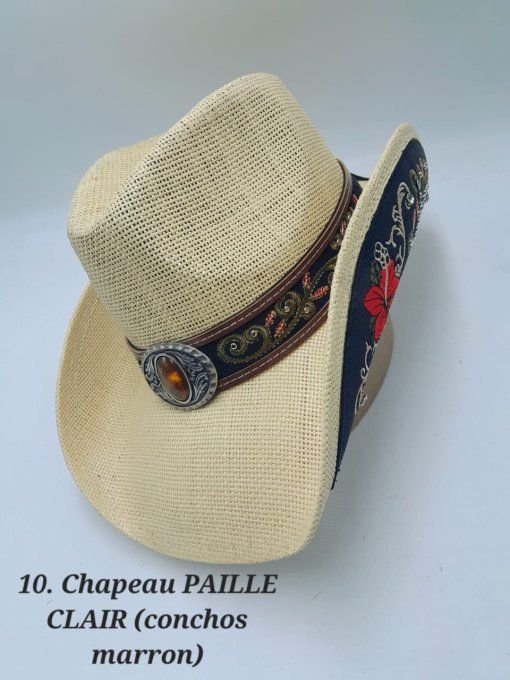 Hat " PAILLE CLAIR " with turquoise stones